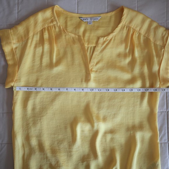 Cleo Sunshine Yellow Short Sleeve Satin Blouse - Picture 5 of 8